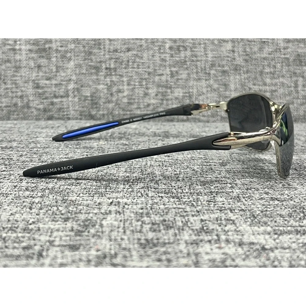 Panama Jack Mens Silver Metal Sport Sunglasses Black Blue NS0521 14524SPJ040